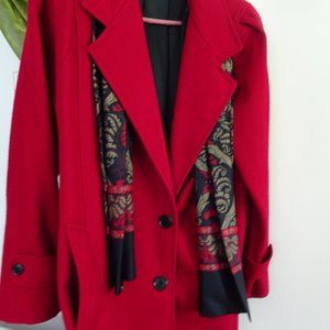 Women's Red Winter Coat w. Matching Scarf